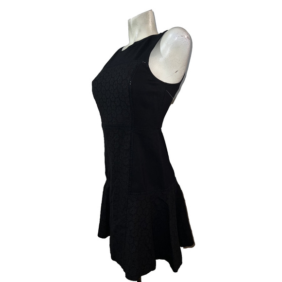 J. Crew Collection Women's Size 6 Petite Black Fit and Flare Eyelet Trim Dress - Picture 6 of 13